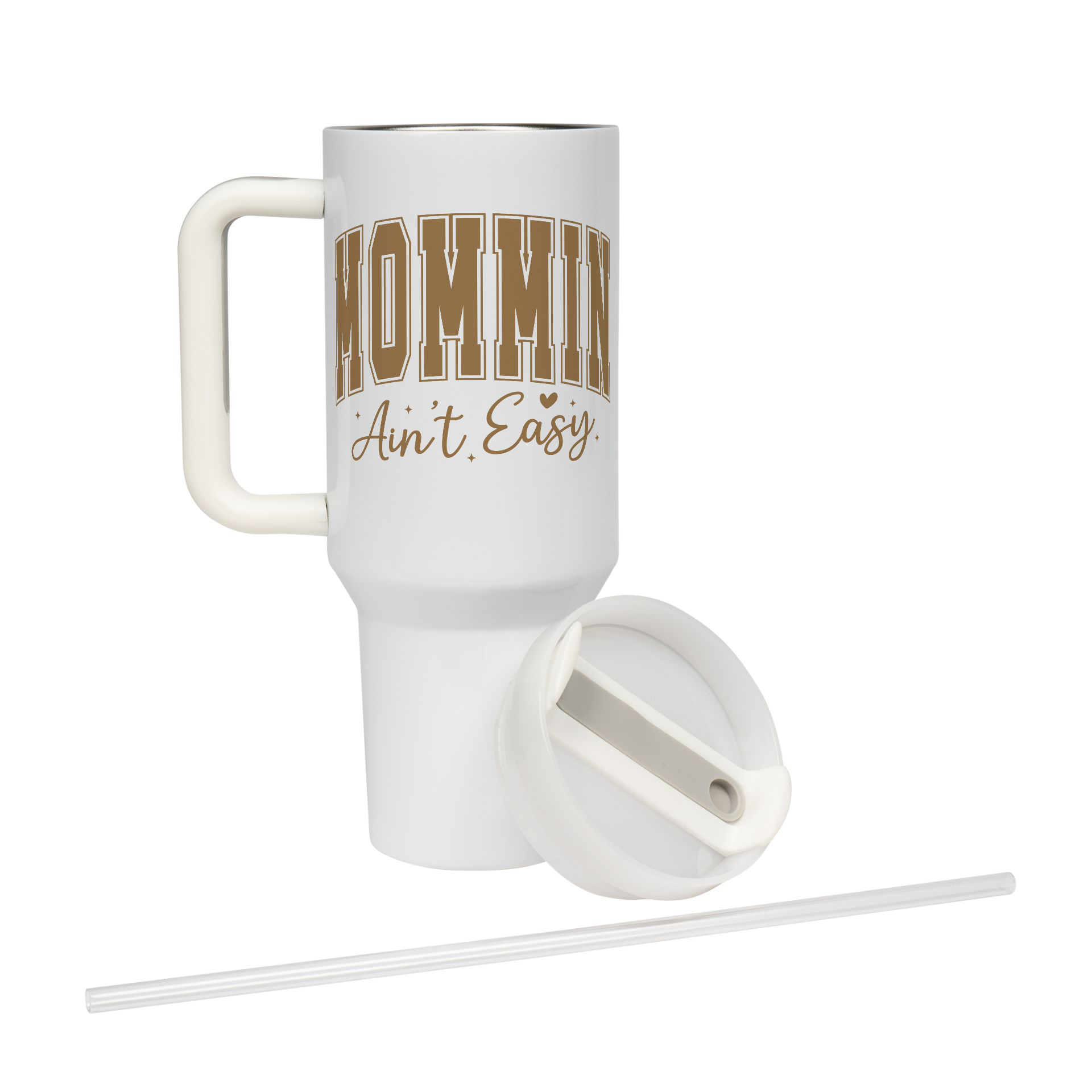 XL Trinkflasche mit Strohhalm & Henkel mit dem Motiv Mommin aint easy - Kaffeebecher to Go der Getränke lange kalt oder heiß hält. Aus doppelwandigem Edelstahl 