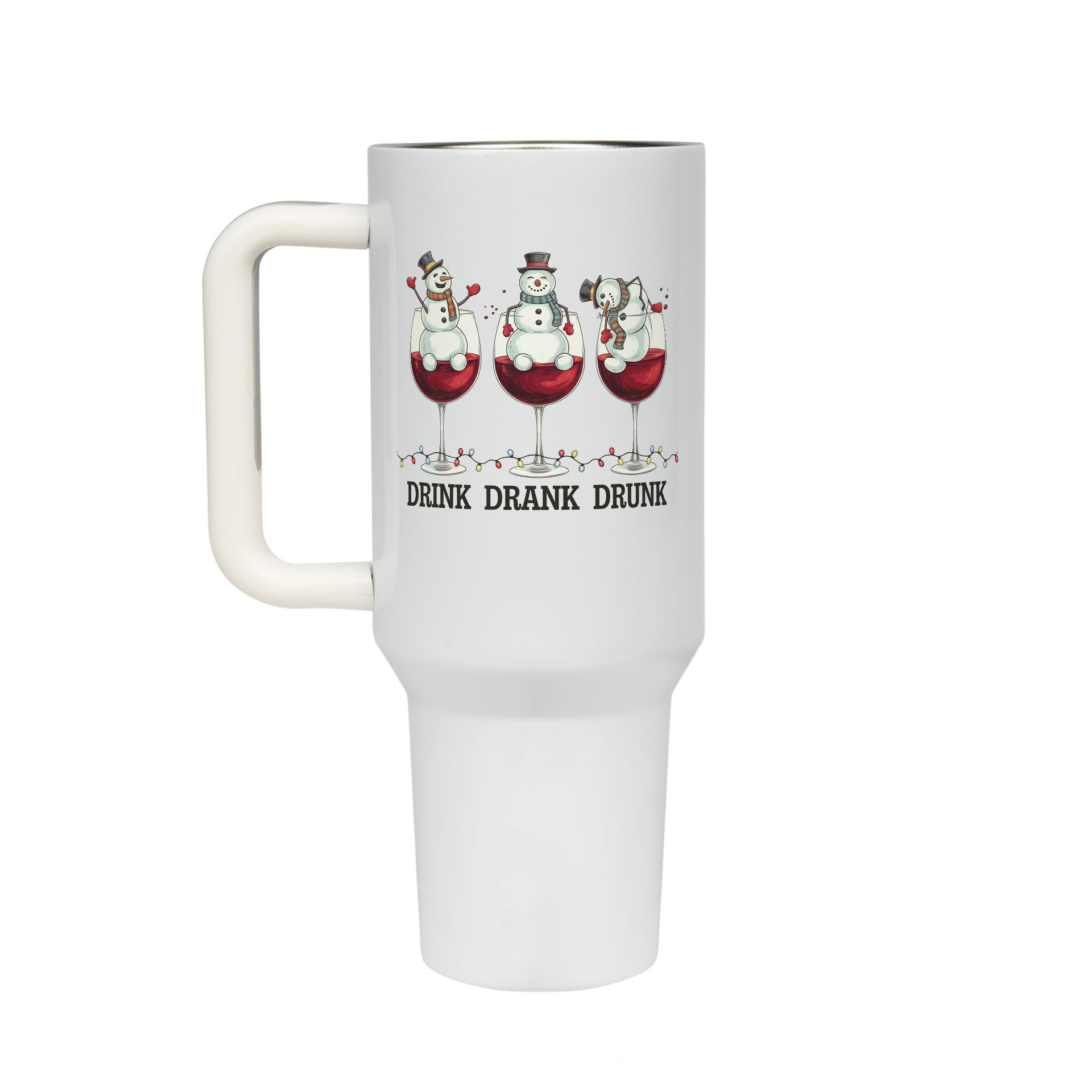 XL Trinkflasche mit Strohhalm & Henkel mit dem Motiv Drink Drank Drunk - Kaffeebecher to Go der Getränke lange kalt oder heiß hält. Aus doppelwandigem Edelstahl 