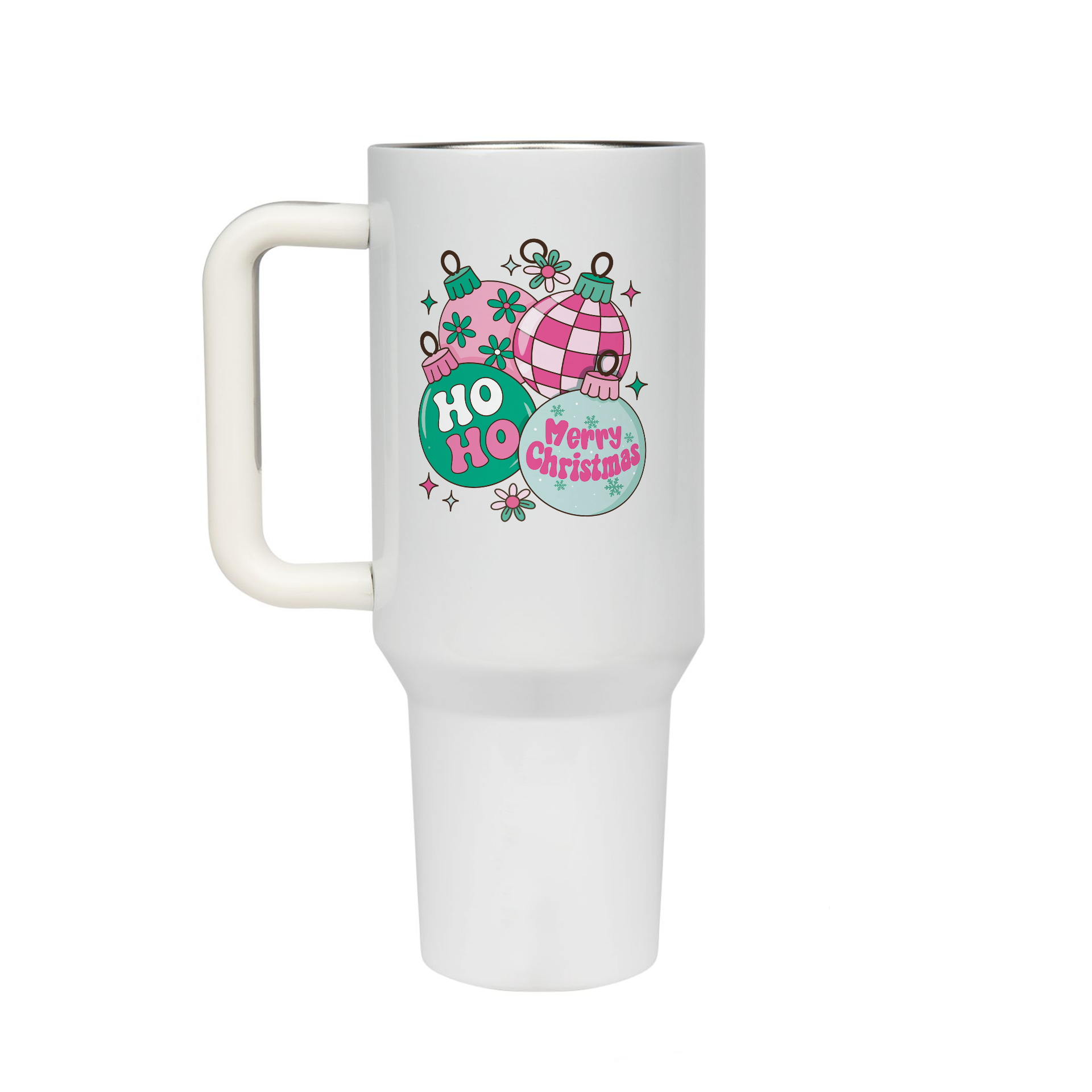 XL Trinkflasche mit Strohhalm & Henkel mit dem Motiv HoHoHo Christmas - Kaffeebecher to Go der Getränke lange kalt oder heiß hält. Aus doppelwandigem Edelstahl 