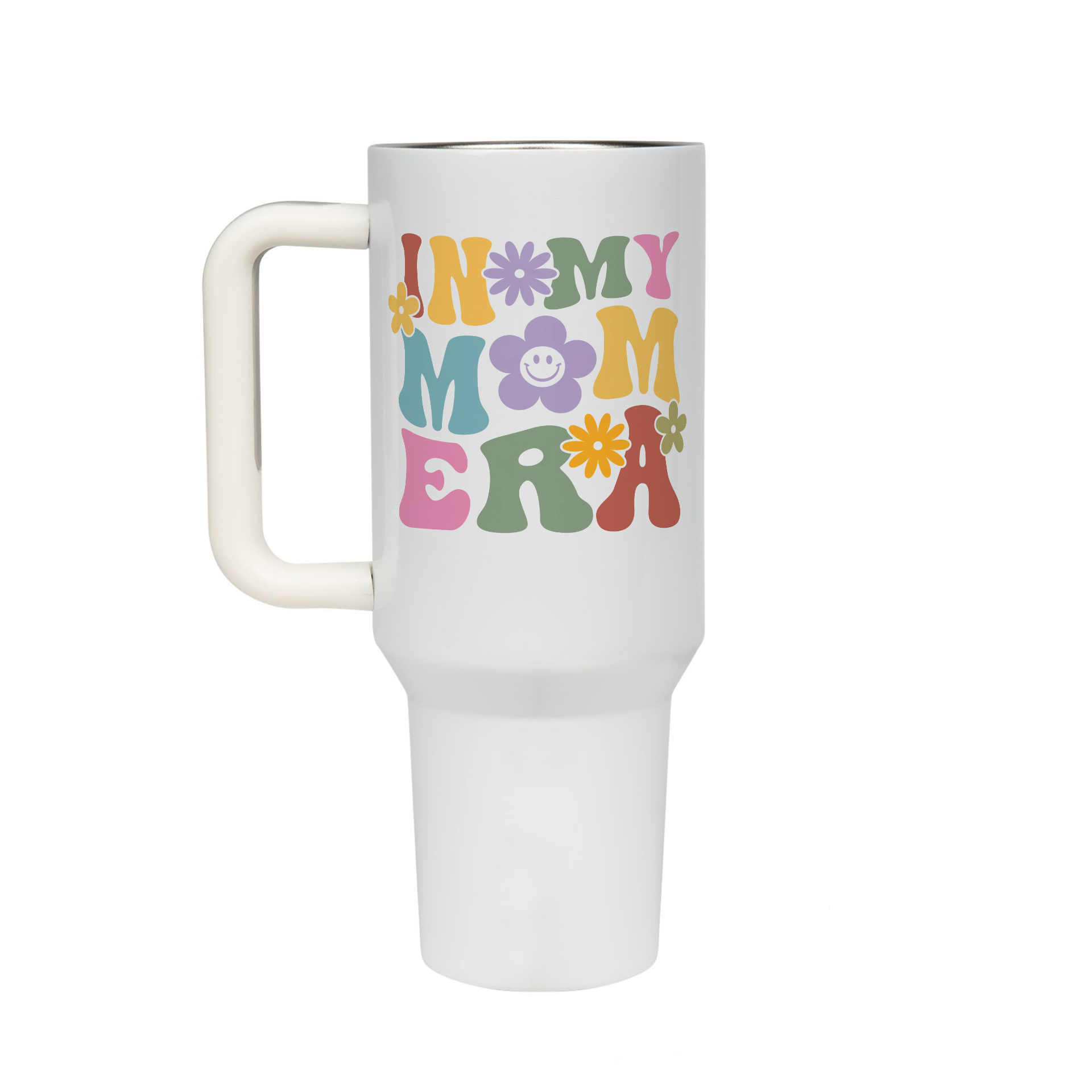 XL Trinkflasche mit Strohhalm & Henkel mit dem Motiv In My Mom Era - Kaffeebecher to Go der Getränke lange kalt oder heiß hält. Aus doppelwandigem Edelstahl 