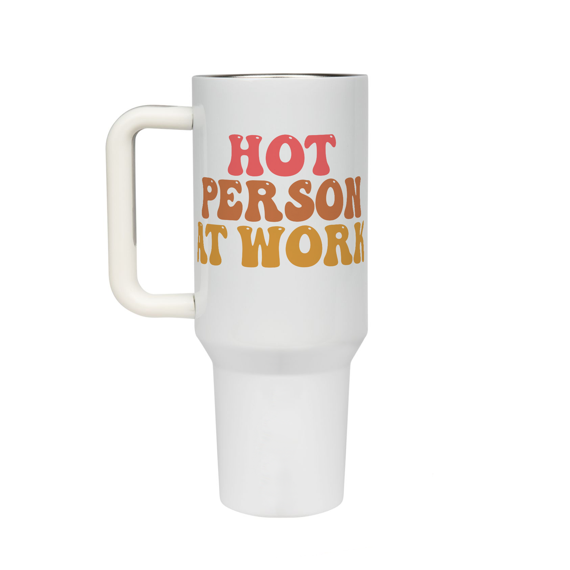 XL Trinkflasche mit Strohhalm & Henkel mit dem Motiv Hot Person At Work - Kaffeebecher to Go der Getränke lange kalt oder heiß hält. Aus doppelwandigem Edelstahl 