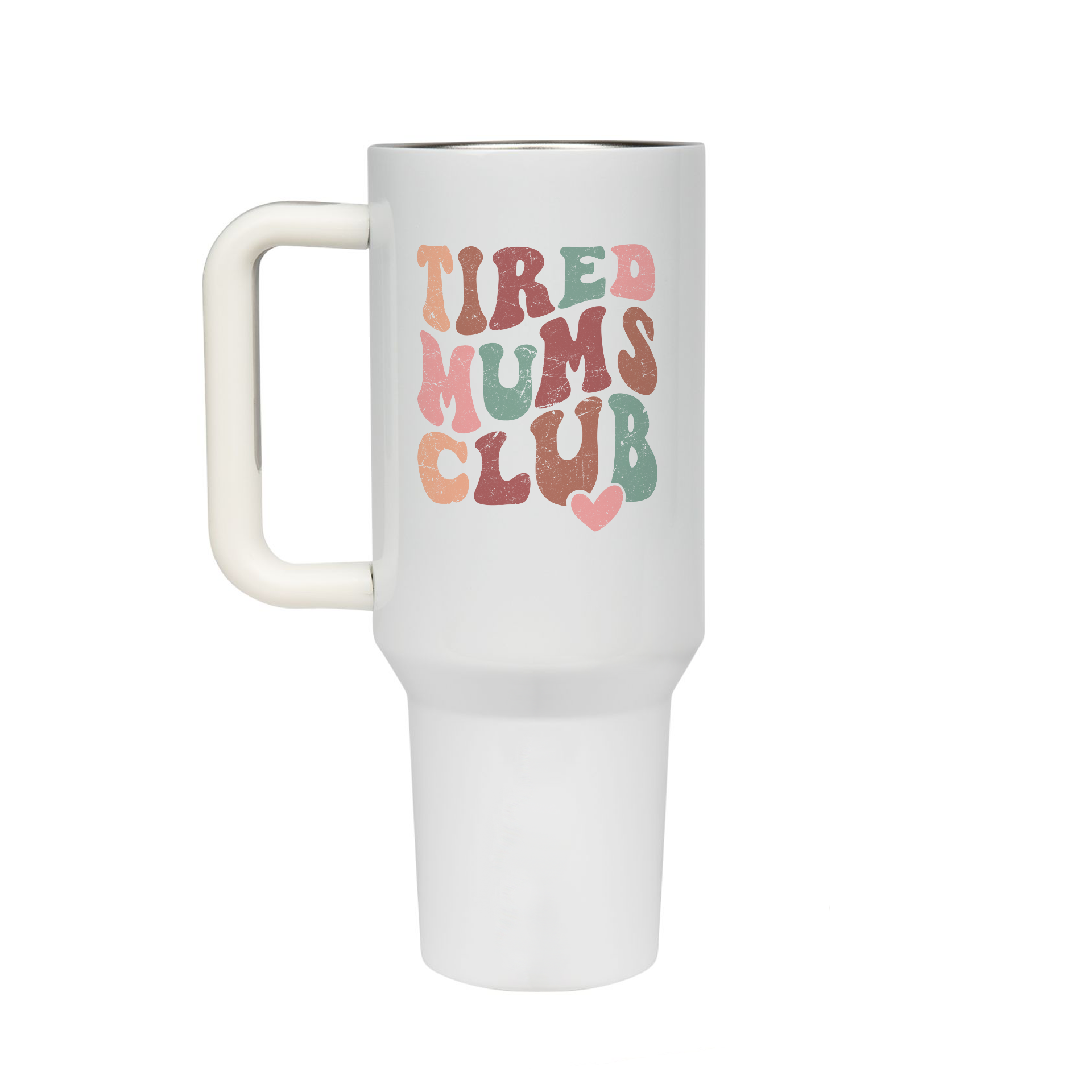 XL Trinkflasche mit Strohhalm & Henkel mit dem Motiv tired mums club - Kaffeebecher to Go der Getränke lange kalt oder heiß hält. Aus doppelwandigem Edelstahl 