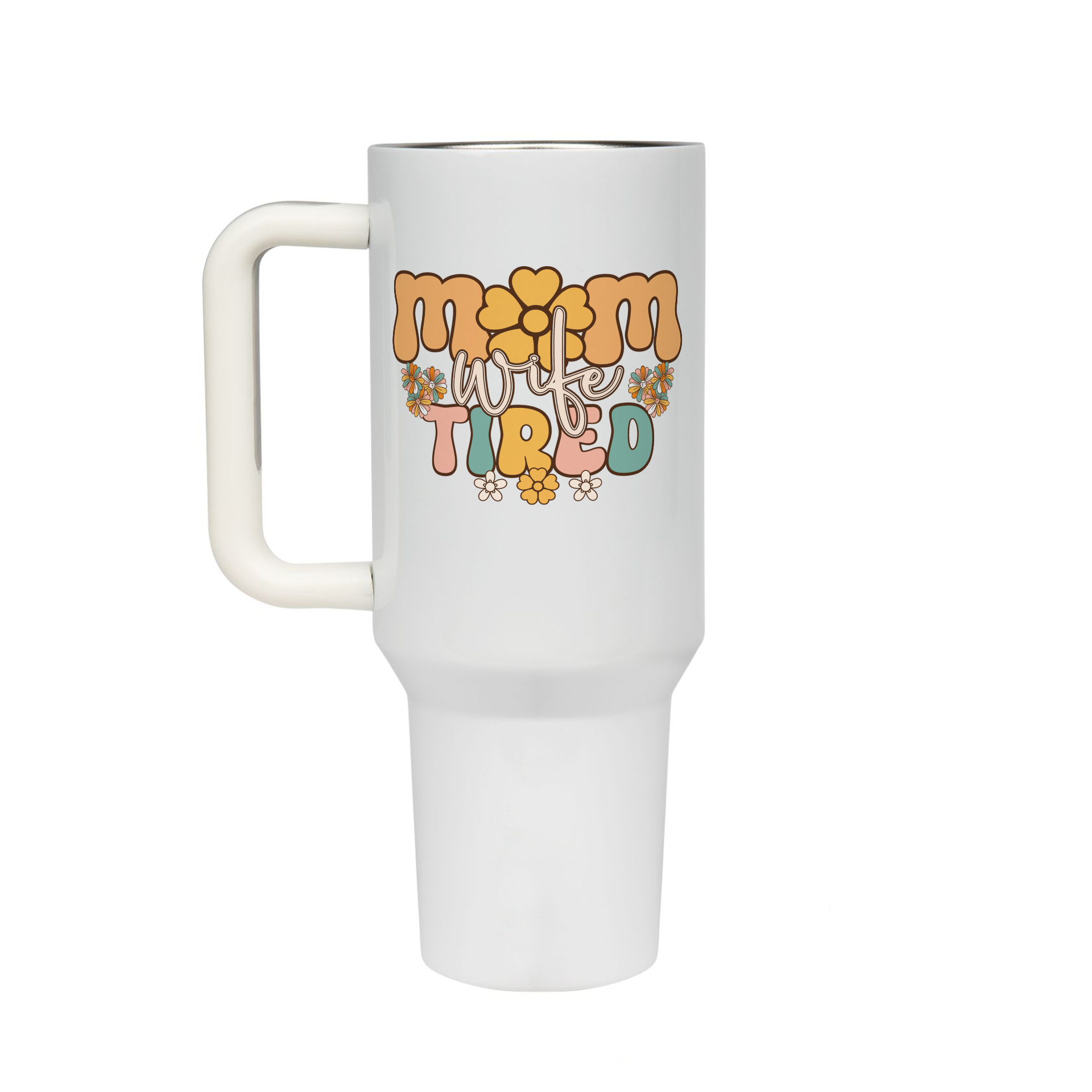 XL Trinkflasche mit Strohhalm & Henkel mit dem Motiv mom wife tired - Kaffeebecher to Go der Getränke lange kalt oder heiß hält. Aus doppelwandigem Edelstahl 