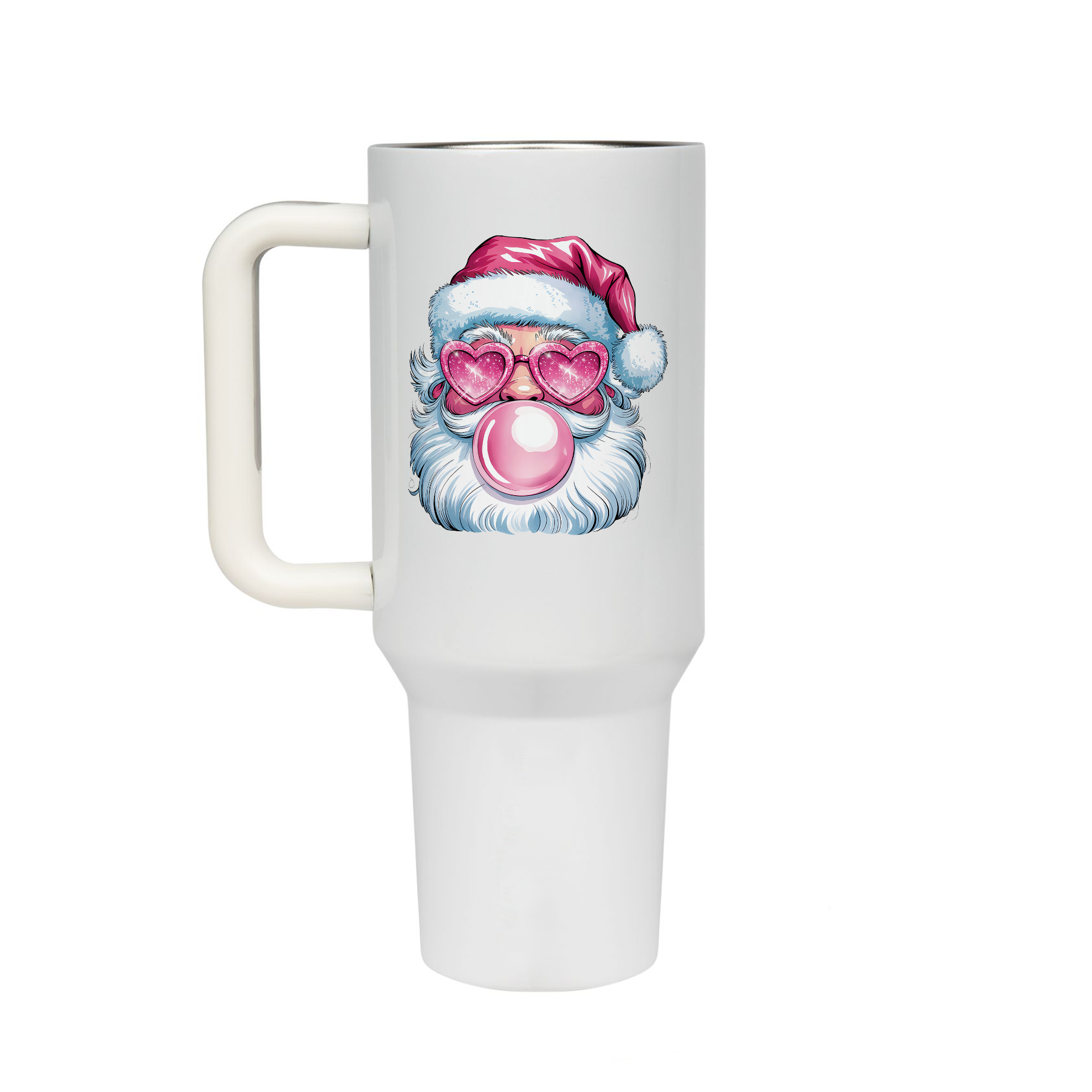 XL Trinkflasche mit Strohhalm & Henkel mit dem Motiv Pink Santa - Kaffeebecher to Go der Getränke lange kalt oder heiß hält. Aus doppelwandigem Edelstahl 