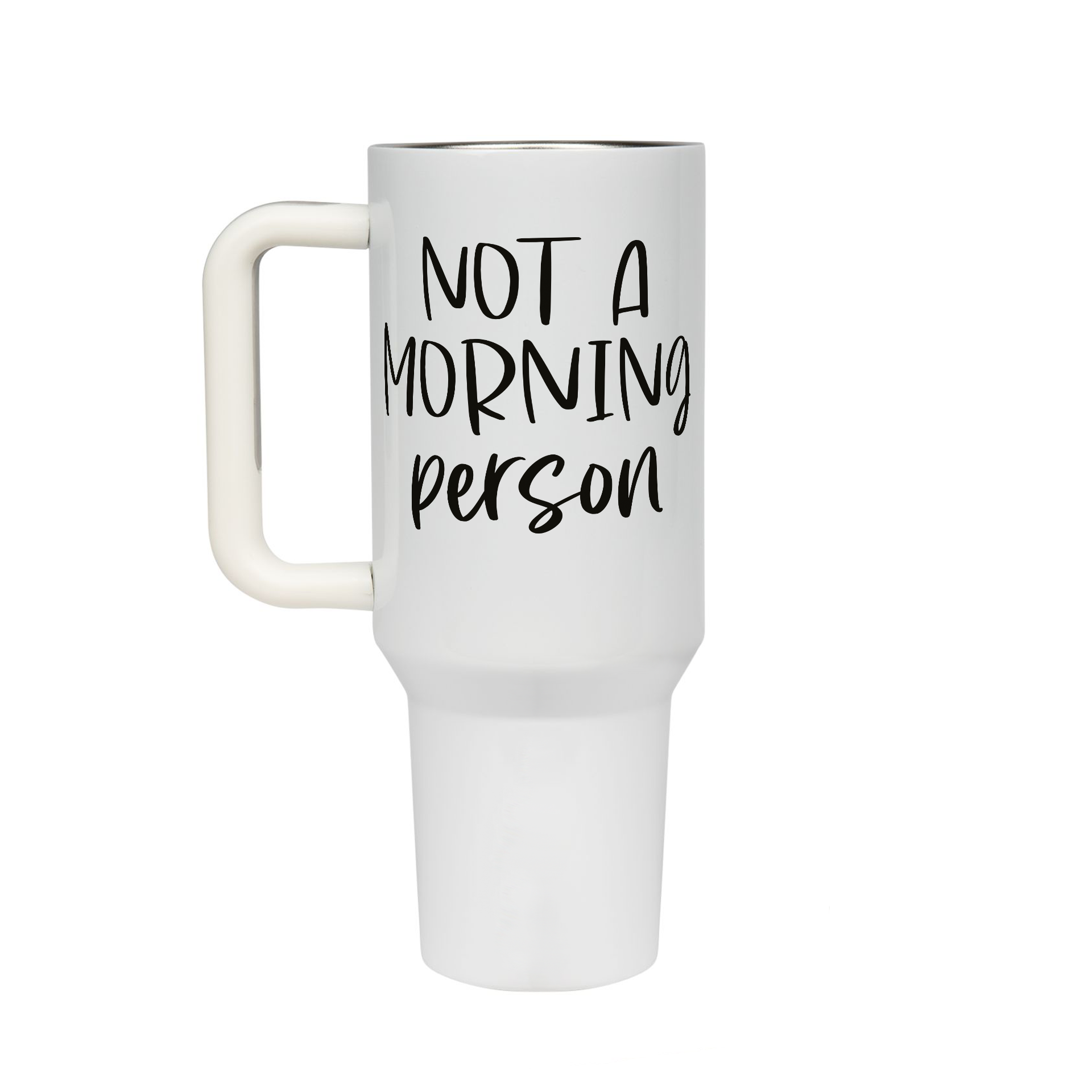 XL Trinkflasche mit Strohhalm & Henkel mit dem Motiv Not A Morning person - Kaffeebecher to Go der Getränke lange kalt oder heiß hält. Aus doppelwandigem Edelstahl 