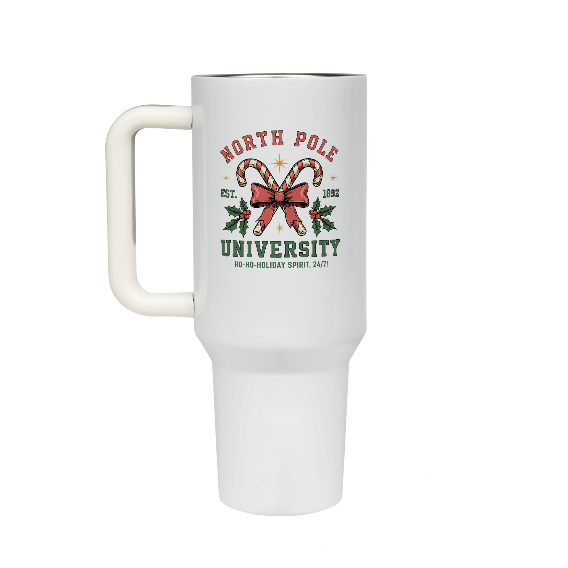 XL Trinkflasche mit Strohhalm & Henkel mit dem Motiv Christmas University - Kaffeebecher to Go der Getränke lange kalt oder heiß hält. Aus doppelwandigem Edelstahl 