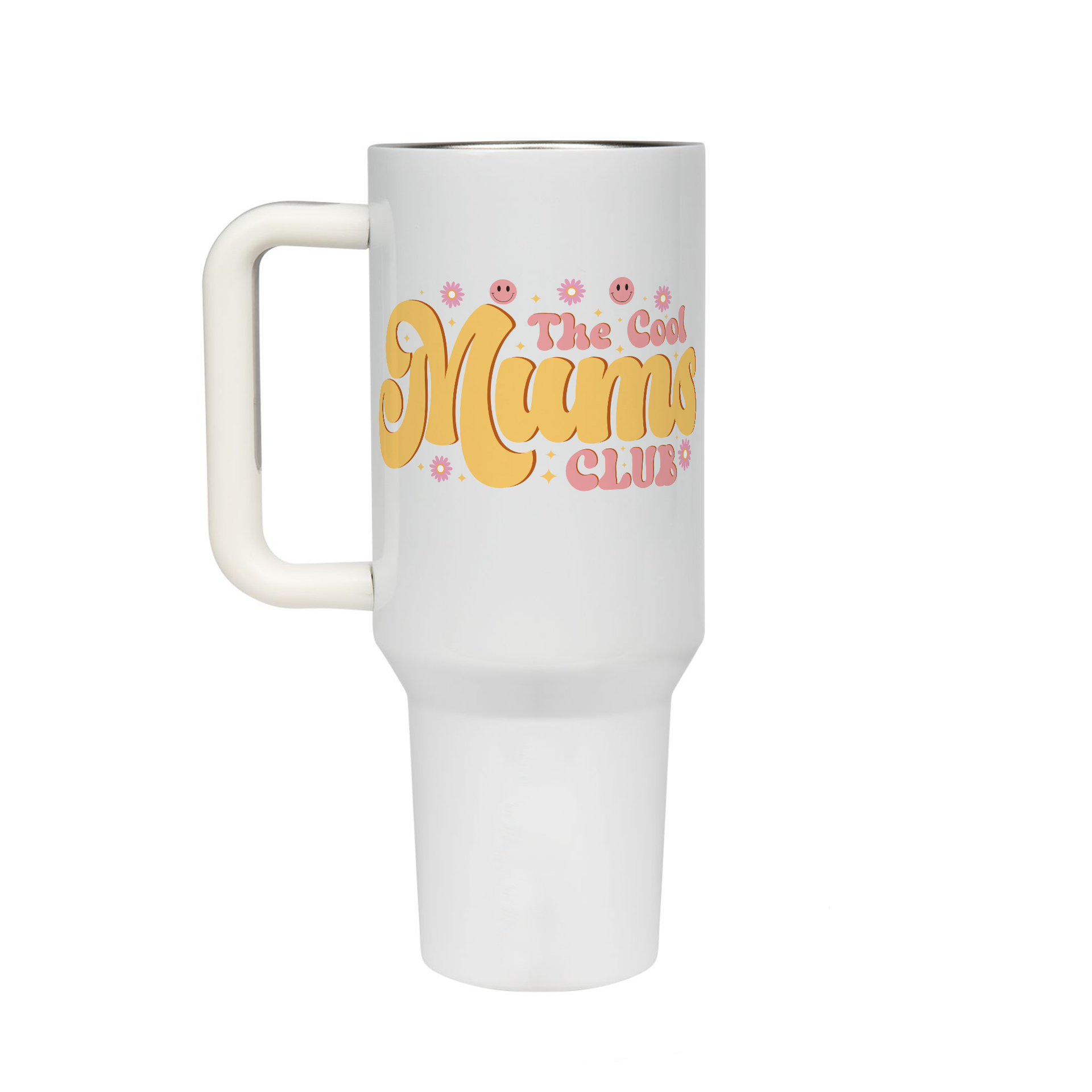 XL Trinkflasche mit Strohhalm & Henkel mit dem Motiv the cool mums club - Kaffeebecher to Go der Getränke lange kalt oder heiß hält. Aus doppelwandigem Edelstahl 