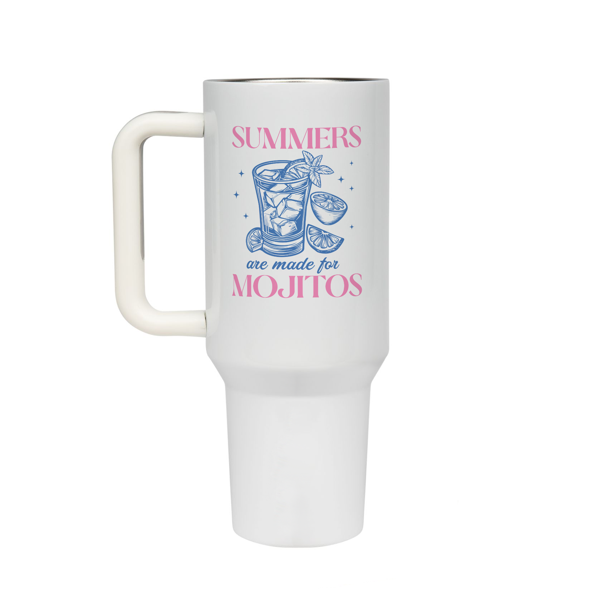 XL Trinkflasche mit Strohhalm & Henkel mit dem Motiv Summers are made for Mojitos - Kaffeebecher to Go der Getränke lange kalt oder heiß hält. Aus doppelwandigem Edelstahl 