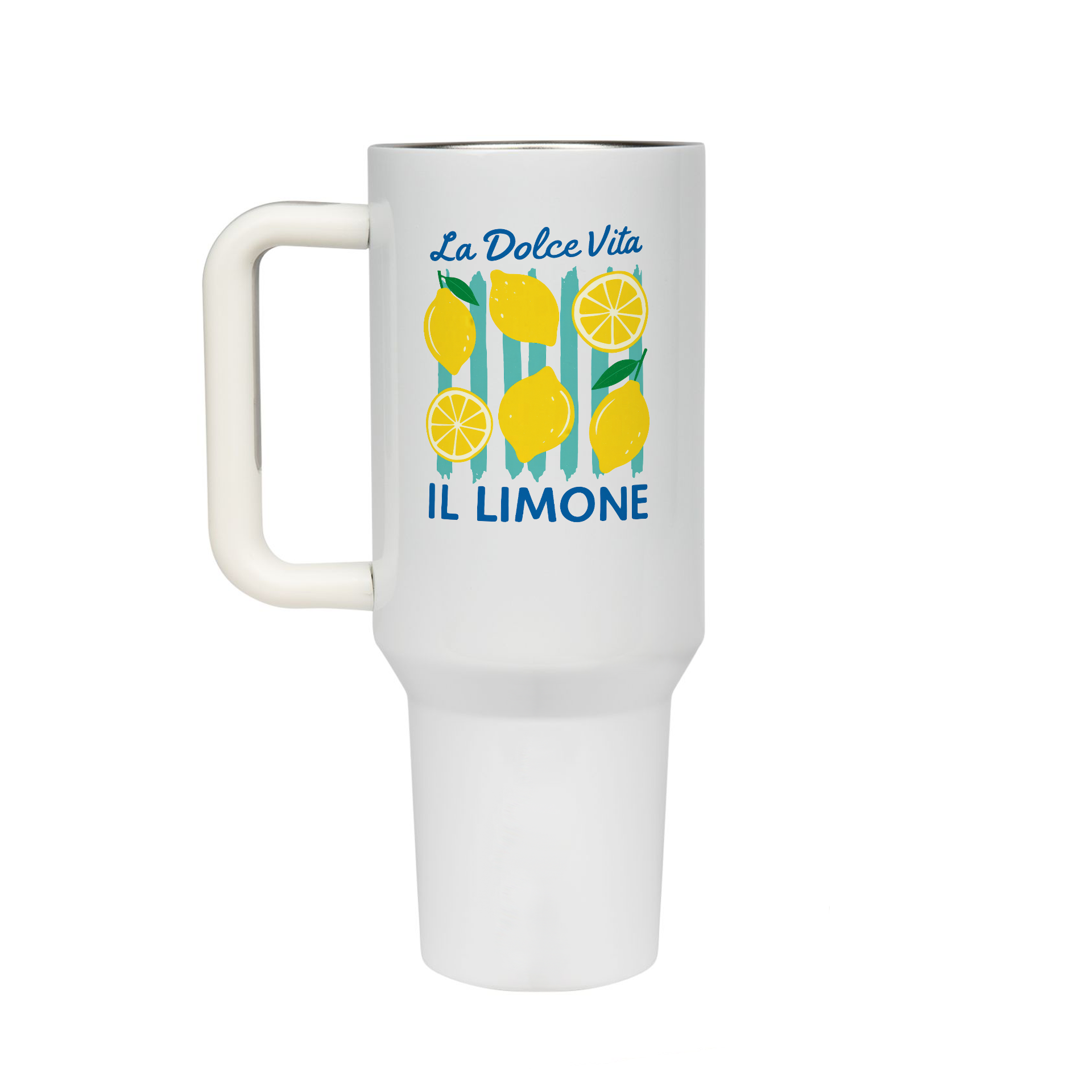 XL Trinkflasche mit Strohhalm & Henkel mit dem Motiv La Dolce Vita - Kaffeebecher to Go der Getränke lange kalt oder heiß hält. Aus doppelwandigem Edelstahl 