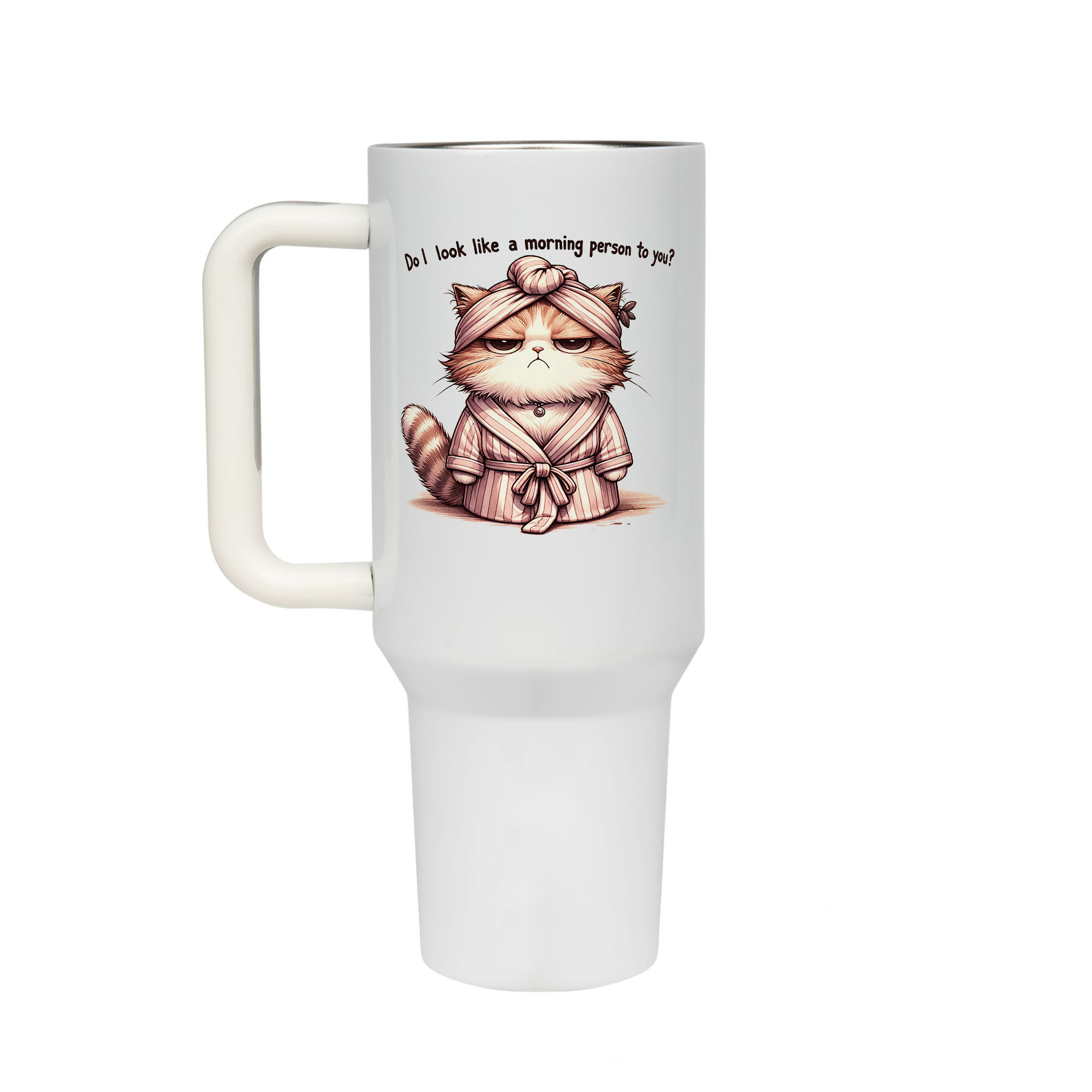 XL Trinkflasche mit Strohhalm & Henkel mit dem Motiv No Morning Person - Kaffeebecher to Go der Getränke lange kalt oder heiß hält. Aus doppelwandigem Edelstahl 