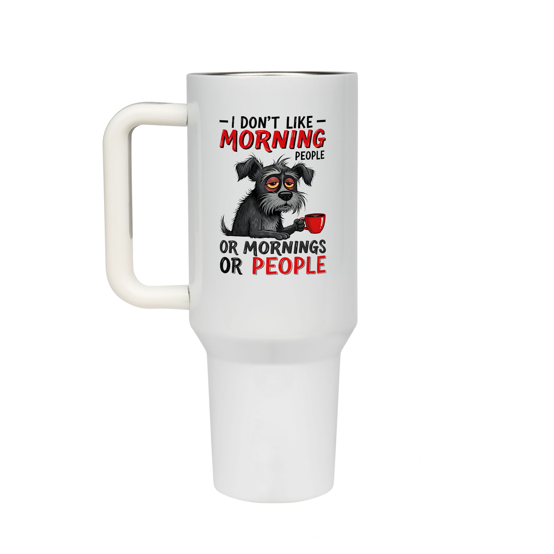 XL Trinkflasche mit Strohhalm & Henkel mit dem Motiv I dont like morning people - Kaffeebecher to Go der Getränke lange kalt oder heiß hält. Aus doppelwandigem Edelstahl 