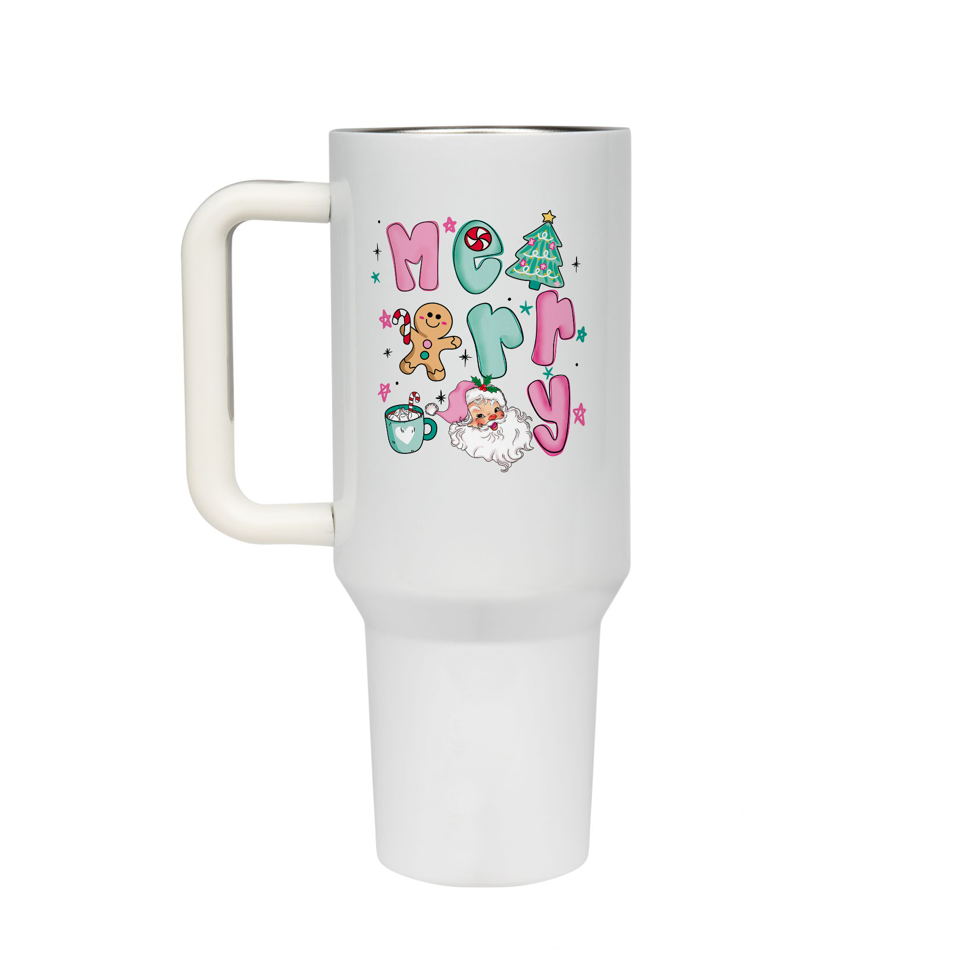 XL Trinkflasche mit Strohhalm & Henkel mit dem Motiv Merry Christmas - Kaffeebecher to Go der Getränke lange kalt oder heiß hält. Aus doppelwandigem Edelstahl 