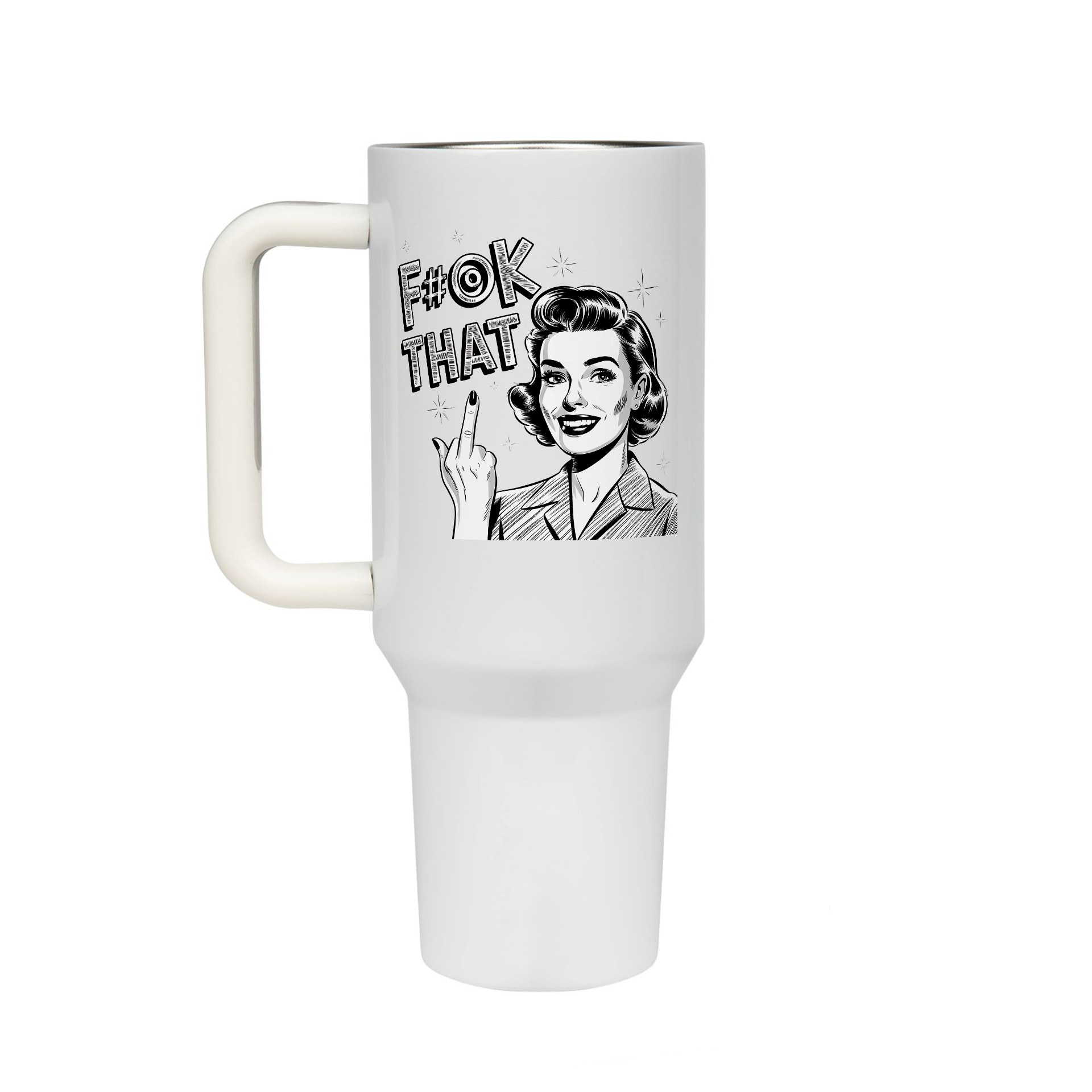 XL Trinkflasche mit Strohhalm & Henkel mit dem Motiv F#@k That - Kaffeebecher to Go der Getränke lange kalt oder heiß hält. Aus doppelwandigem Edelstahl 