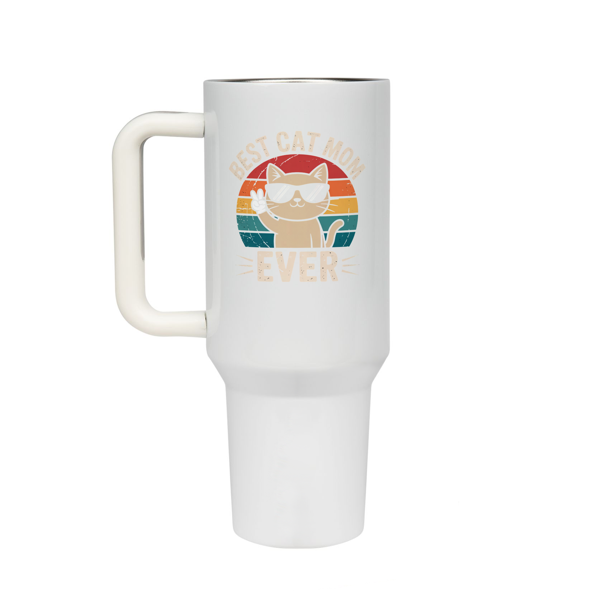 XL Trinkflasche mit Strohhalm & Henkel mit dem Motiv Best Cat Mom Ever - Kaffeebecher to Go der Getränke lange kalt oder heiß hält. Aus doppelwandigem Edelstahl 