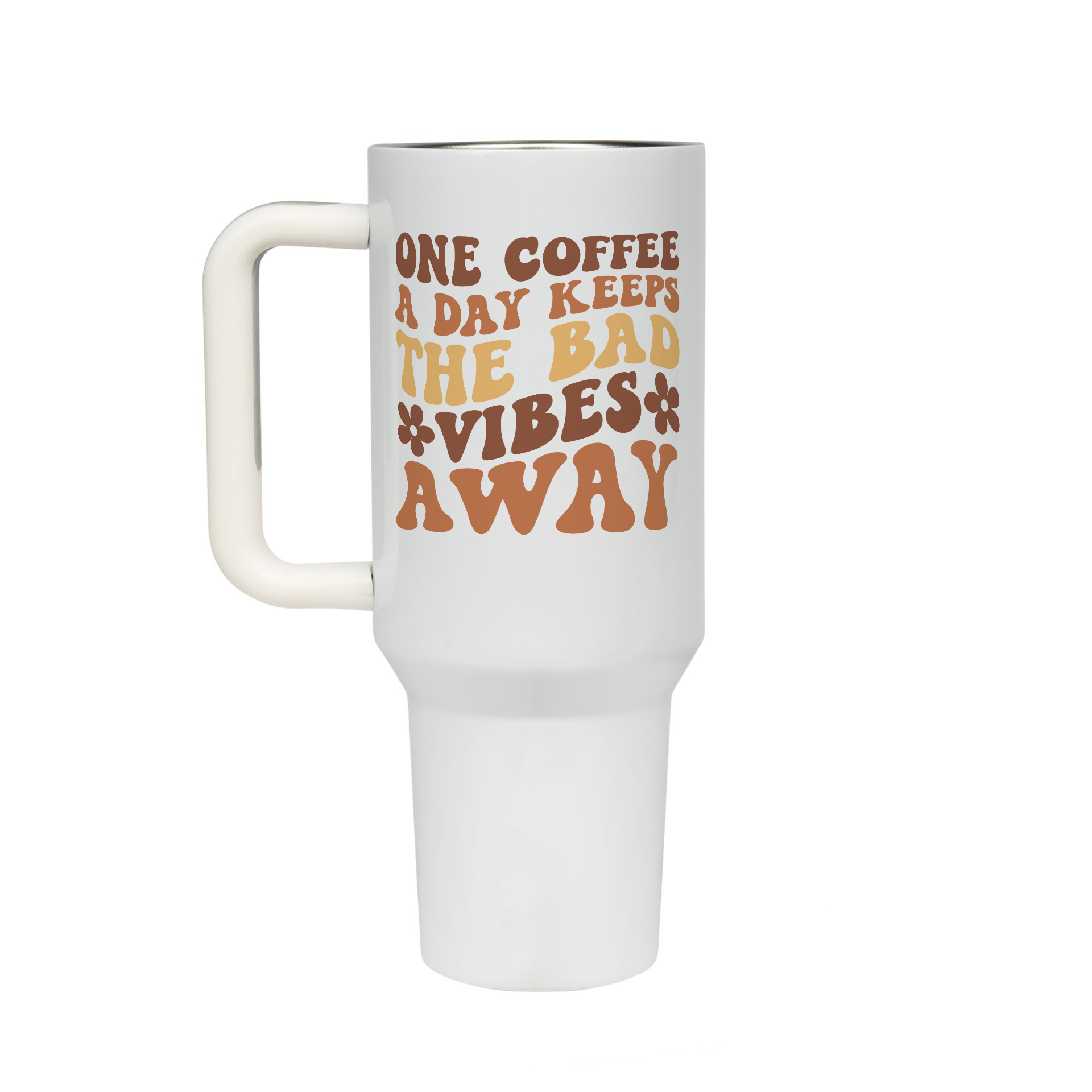 XL Trinkflasche mit Strohhalm & Henkel mit dem Motiv One coffee a day - Kaffeebecher to Go der Getränke lange kalt oder heiß hält. Aus doppelwandigem Edelstahl 

 
