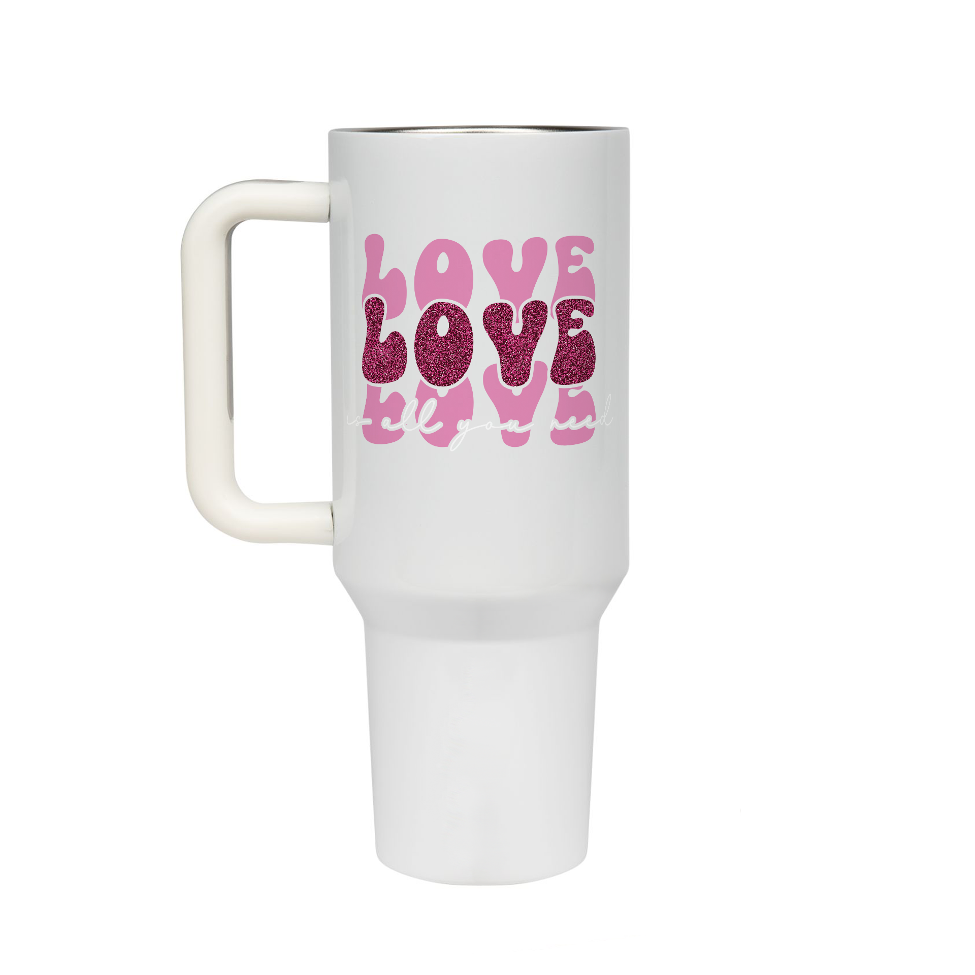 XL Trinkflasche mit Strohhalm & Henkel mit dem Motiv Love is all you need - Kaffeebecher to Go der Getränke lange kalt oder heiß hält. Aus doppelwandigem Edelstahl 